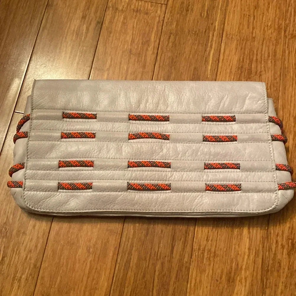 L.A.M.B. By Gwen Stefani gray Leahter clutch -orange rope detail - Picture 8 of 10